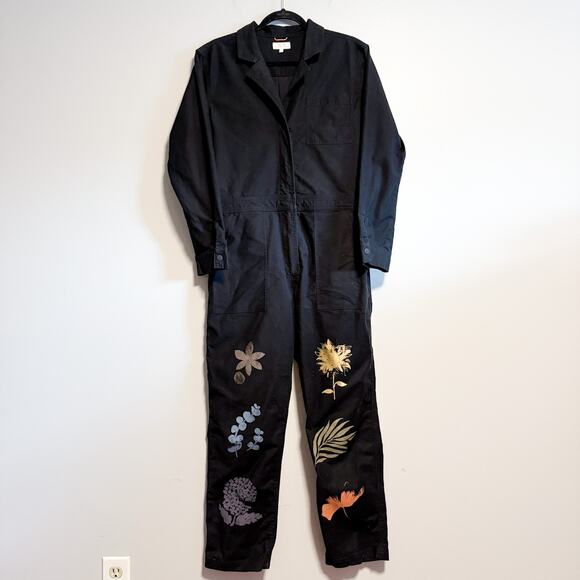 Roark Layover Jumpsuit Zip Front Black Floral Print Utility One Piece Size M - Picture 4 of 16